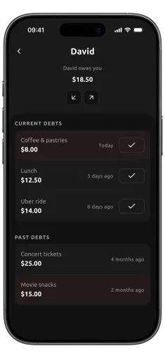 Dibs person view showing a balance with one person